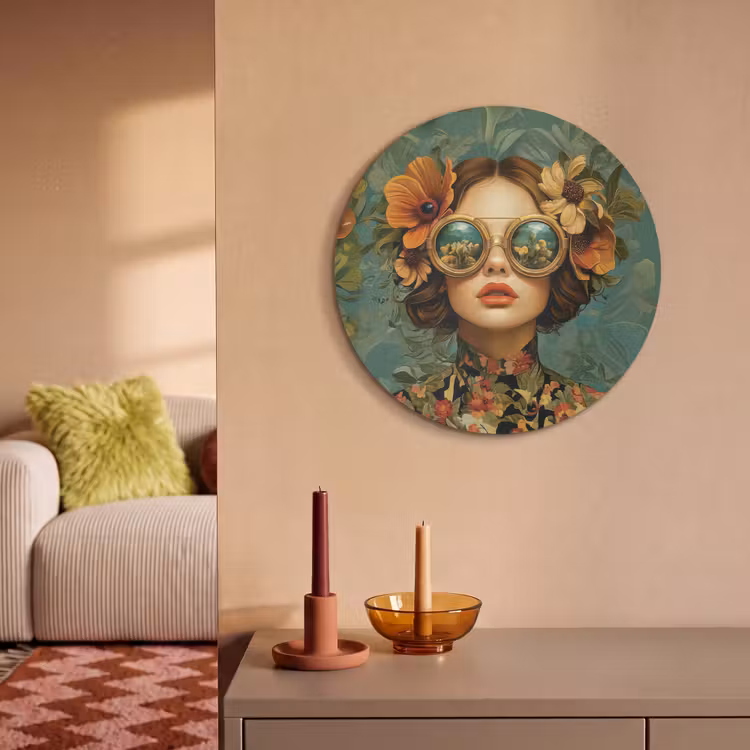 Acoustic painting round - Woman - Flowers - Butterflies - Nature - Vintage — 3