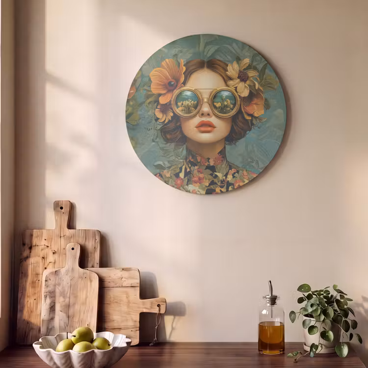 Acoustic painting round - Woman - Flowers - Butterflies - Nature - Vintage — 4