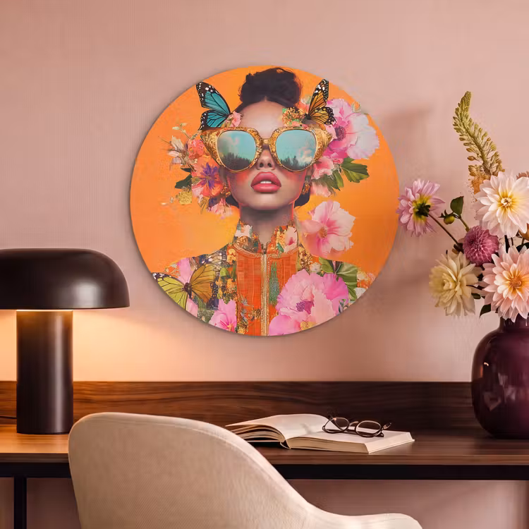 Acoustic painting round - Butterflies - Woman - Sunglasses - Colorful — 2