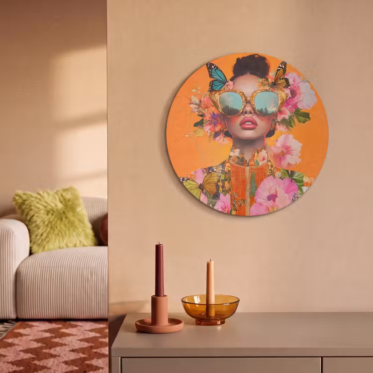 Acoustic painting round - Butterflies - Woman - Sunglasses - Colorful — 3