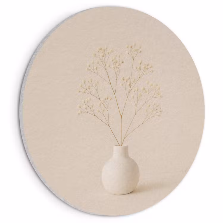 Acoustic painting round - Vase - Branches - Flowers - White — 1