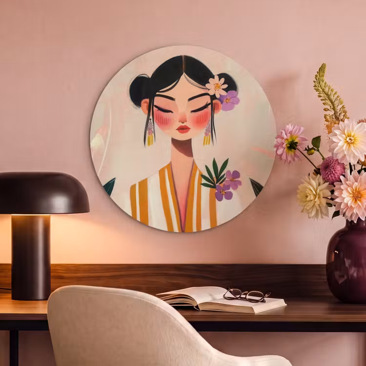 Acoustic painting round - Woman - Flowers - Pastel — 2