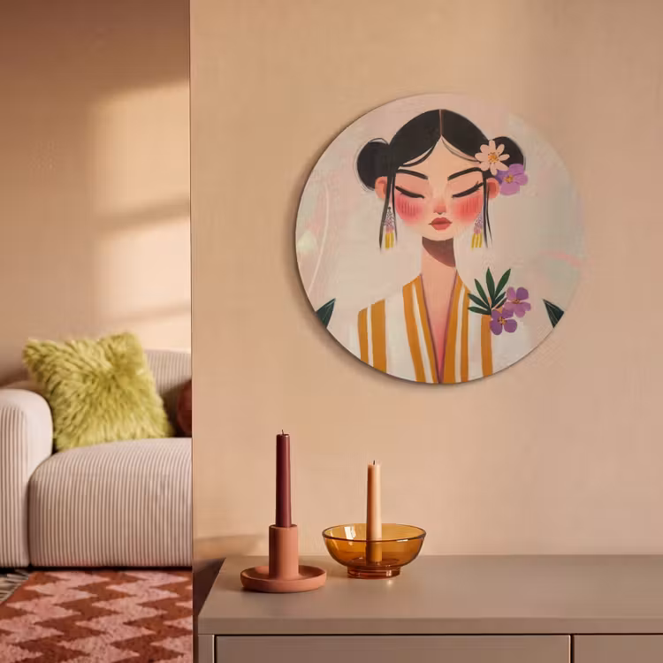 Acoustic painting round - Woman - Flowers - Pastel — 3