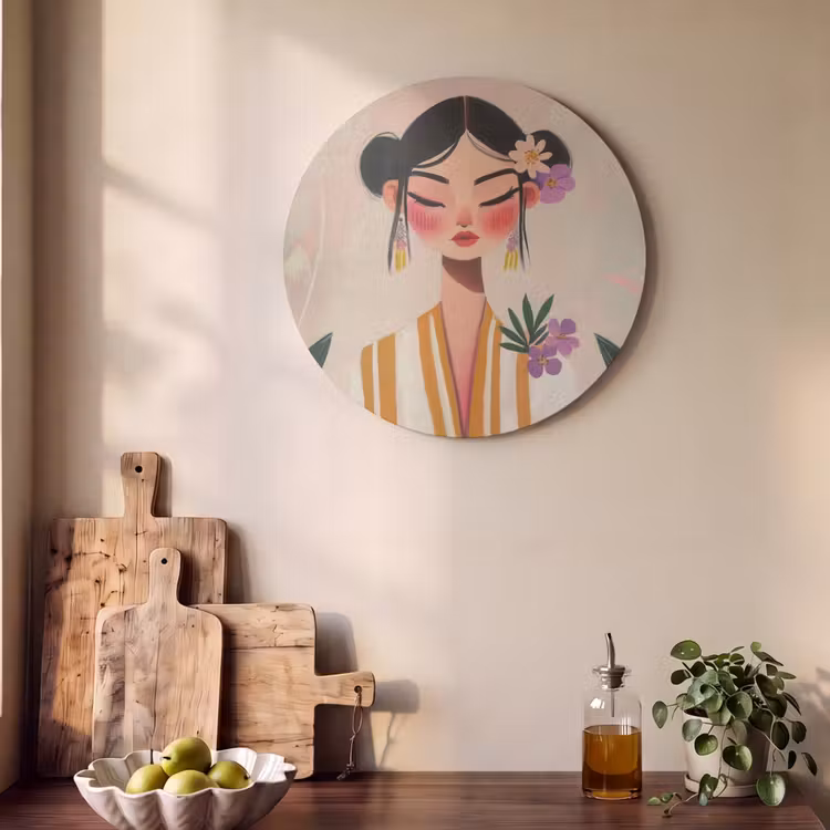 Acoustic painting round - Woman - Flowers - Pastel — 4