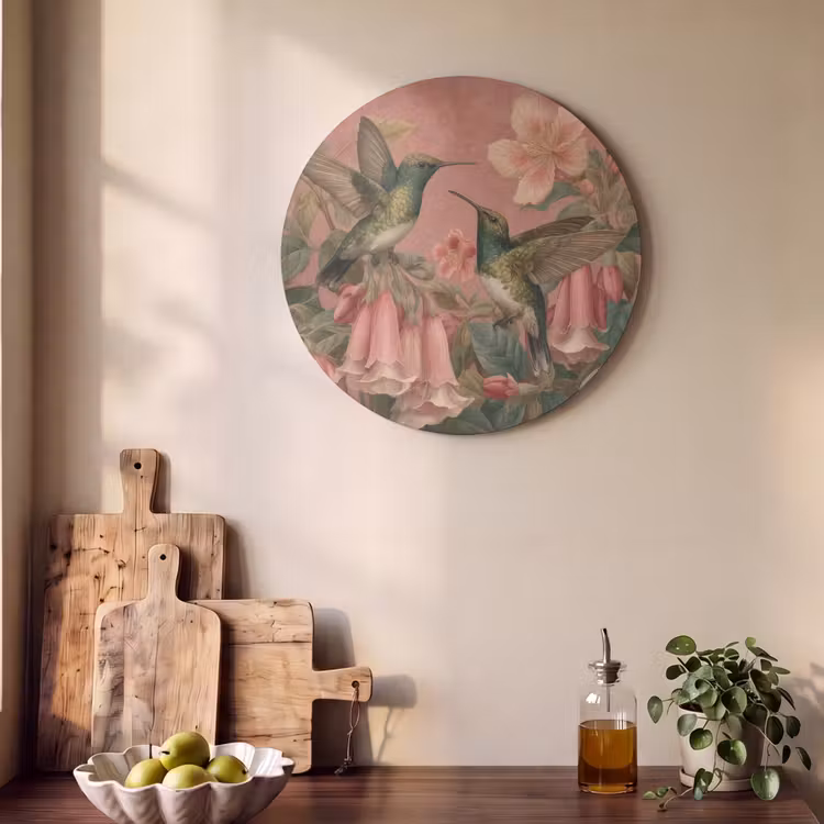 Acoustic painting round - Hummingbirds - Flowers - Green - Pink — 4