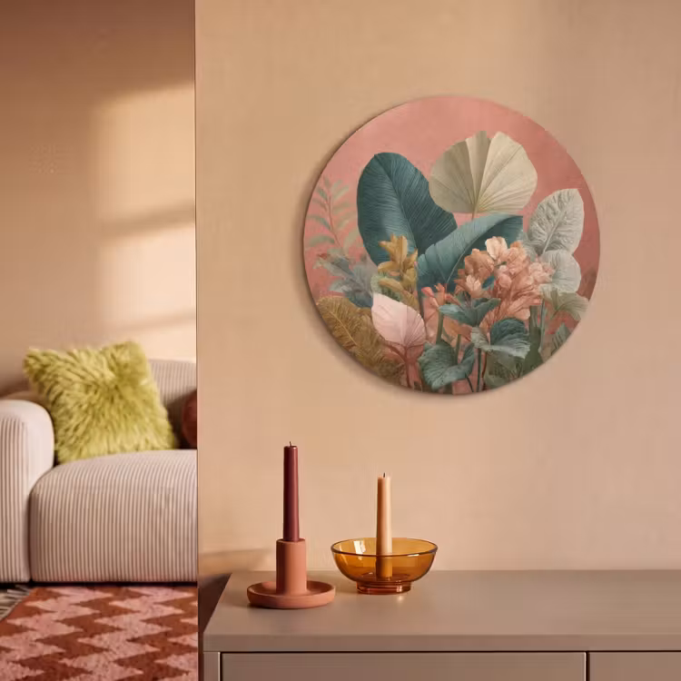 Acoustic painting round - Tropical leaves - Flowers - Pink - green — 3