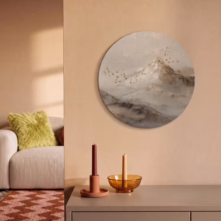 Acoustic painting round - Mountain landscape - Fog - Brush strokes — 3