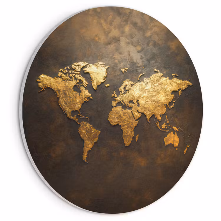 Acoustic painting round - World map - Gold - Rust — 1