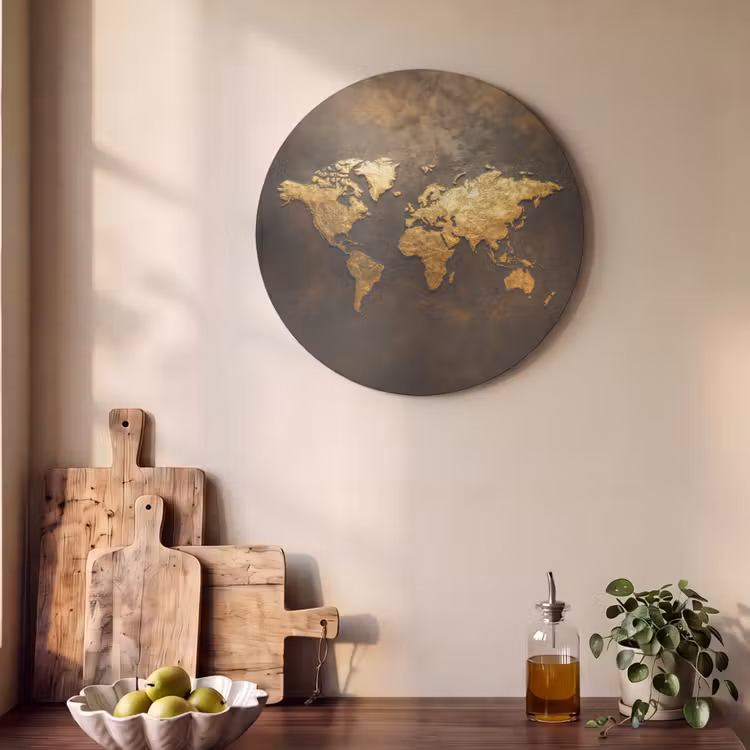 Acoustic painting round - World map - Gold - Rust — 4