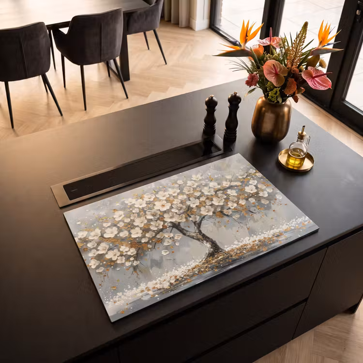 Induction Hob Cover - Tree of Life - Gold - White — 2