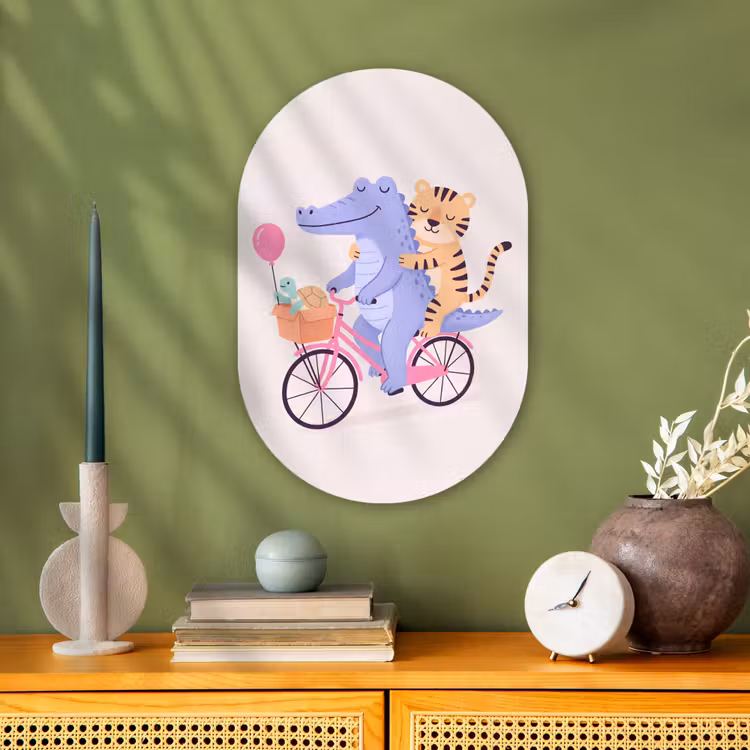 Oval - Plastic - Animals - Bicycle - Friendship - Illustration - Pink — 2