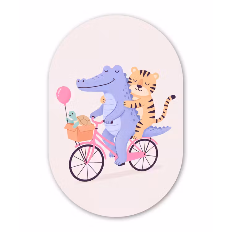 Oval - Plastic - Animals - Bicycle - Friendship - Illustration - Pink — 3