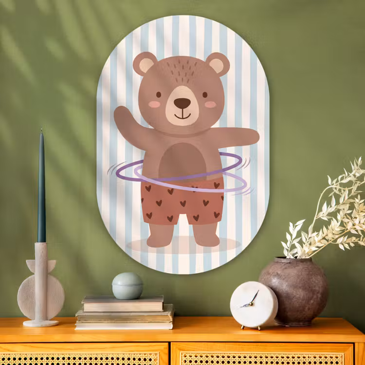 Oval - Glass - Bear - Hoop - Children's Room - Illustration - Brown — 2