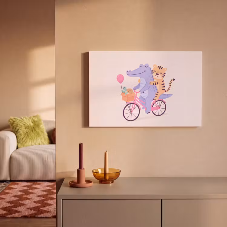 Canvas Print - Animals - Bicycle - Friendship - Illustration - Pink — 1