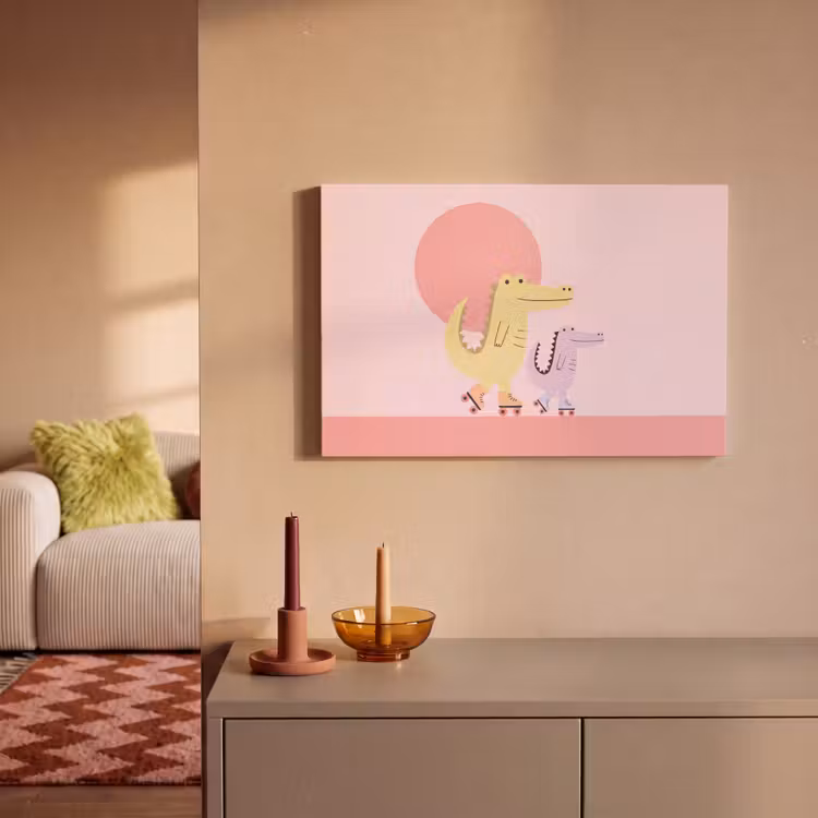 Canvas Print - Animals - Skating - Illustration - Playful - Pink — 1