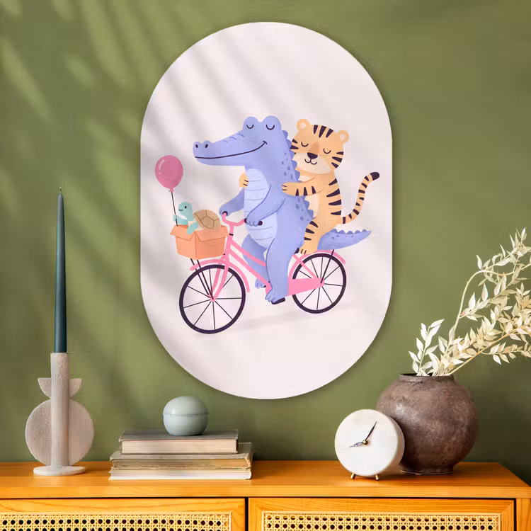 Oval - Glass - Animals - Bicycle - Friendship - Illustration - Pink — 2