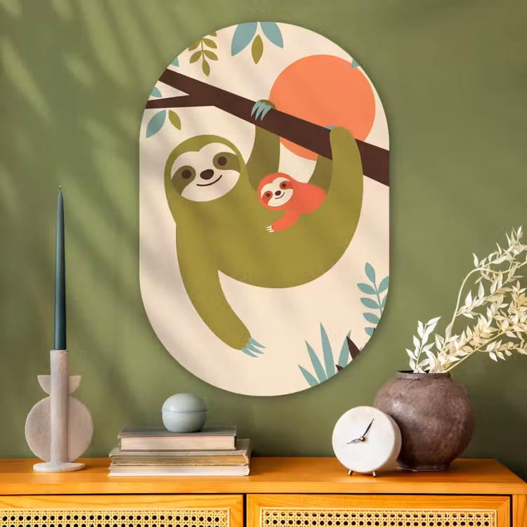 Oval - Glass - Animals - Mother - Baby - Nature - Green — 2