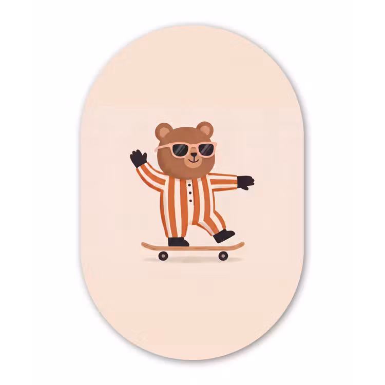 Oval - Glass - Animals - Skateboard - Game - Cartoon - Pink — 1
