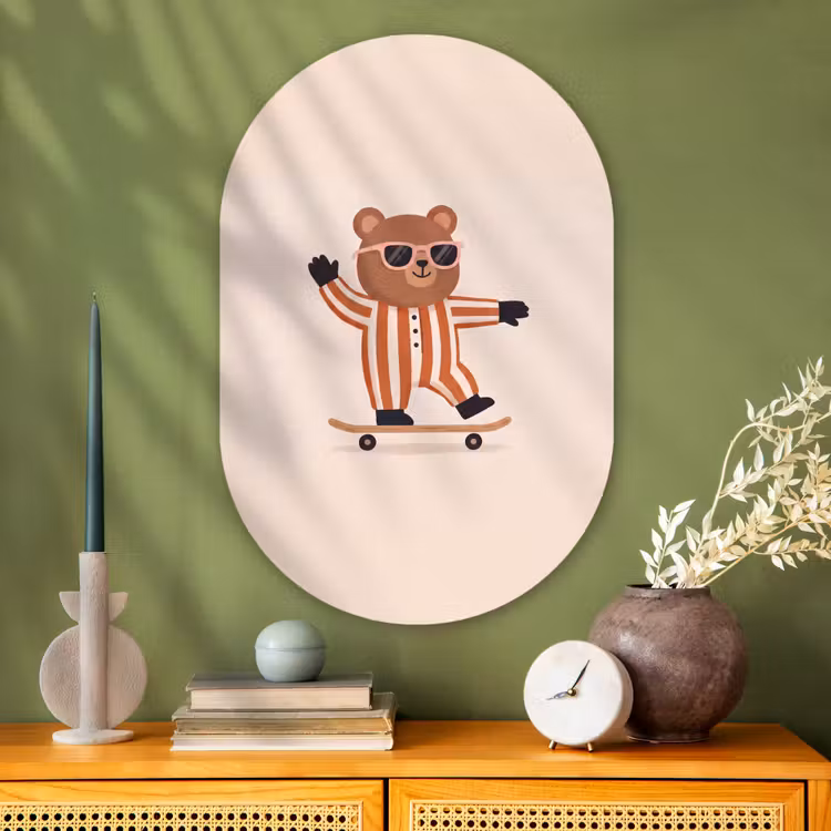 Oval - Glass - Animals - Skateboard - Game - Cartoon - Pink — 2