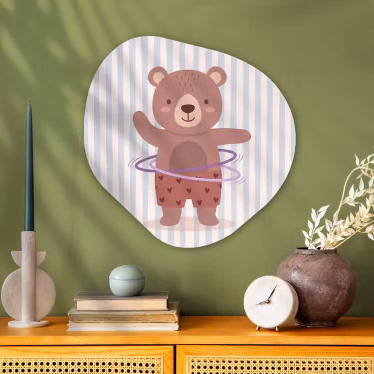 Organic painting - Aluminum -. Bear - Hoop - Children's Room - Illustration - Brown — 2
