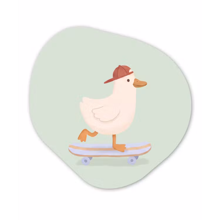 Organic painting - Aluminum -. Bird - Skateboard - Animals - Cartoon - Playful — 1