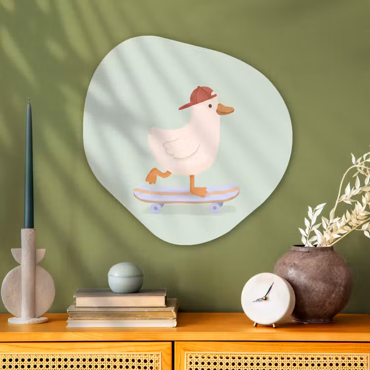 Organic painting - Aluminum -. Bird - Skateboard - Animals - Cartoon - Playful — 2