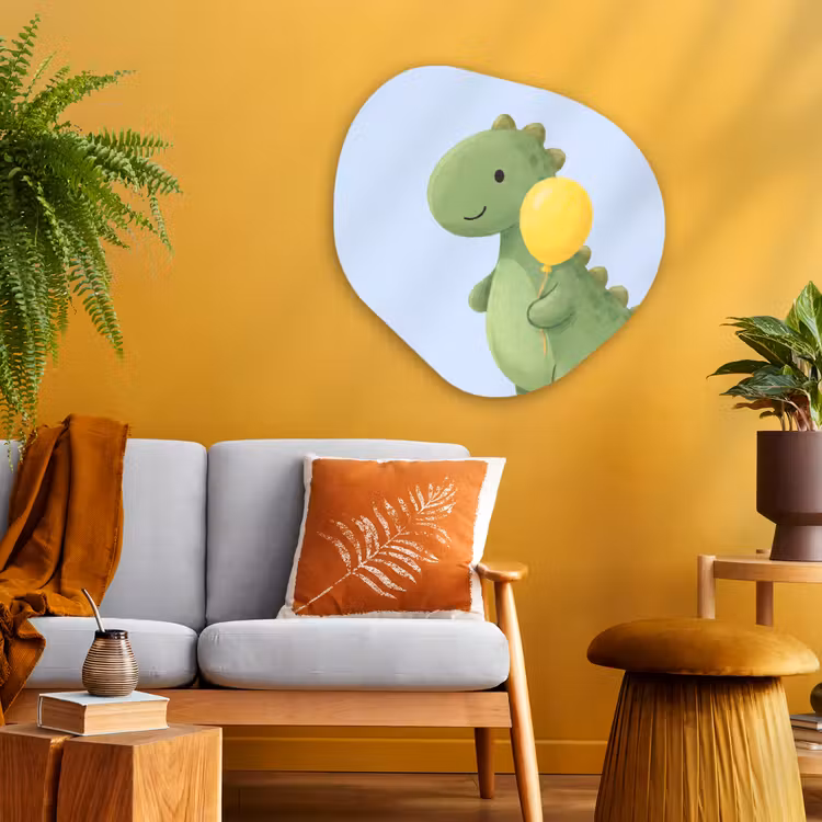 Organic painting - Aluminum -. Dinosaur - Balloon - Children's Room - Illustration - Green — 3
