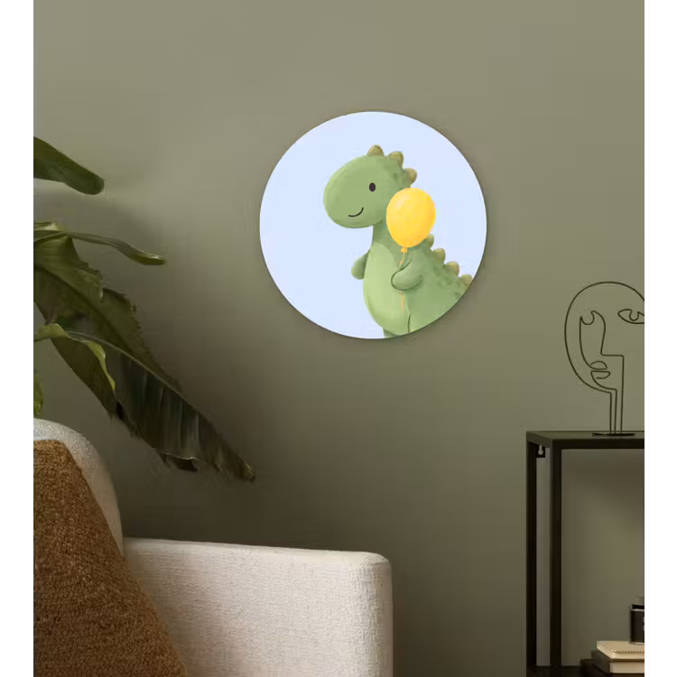 round wall art - Dinosaur - Balloon - Children's Room - Illustration - Green — 3