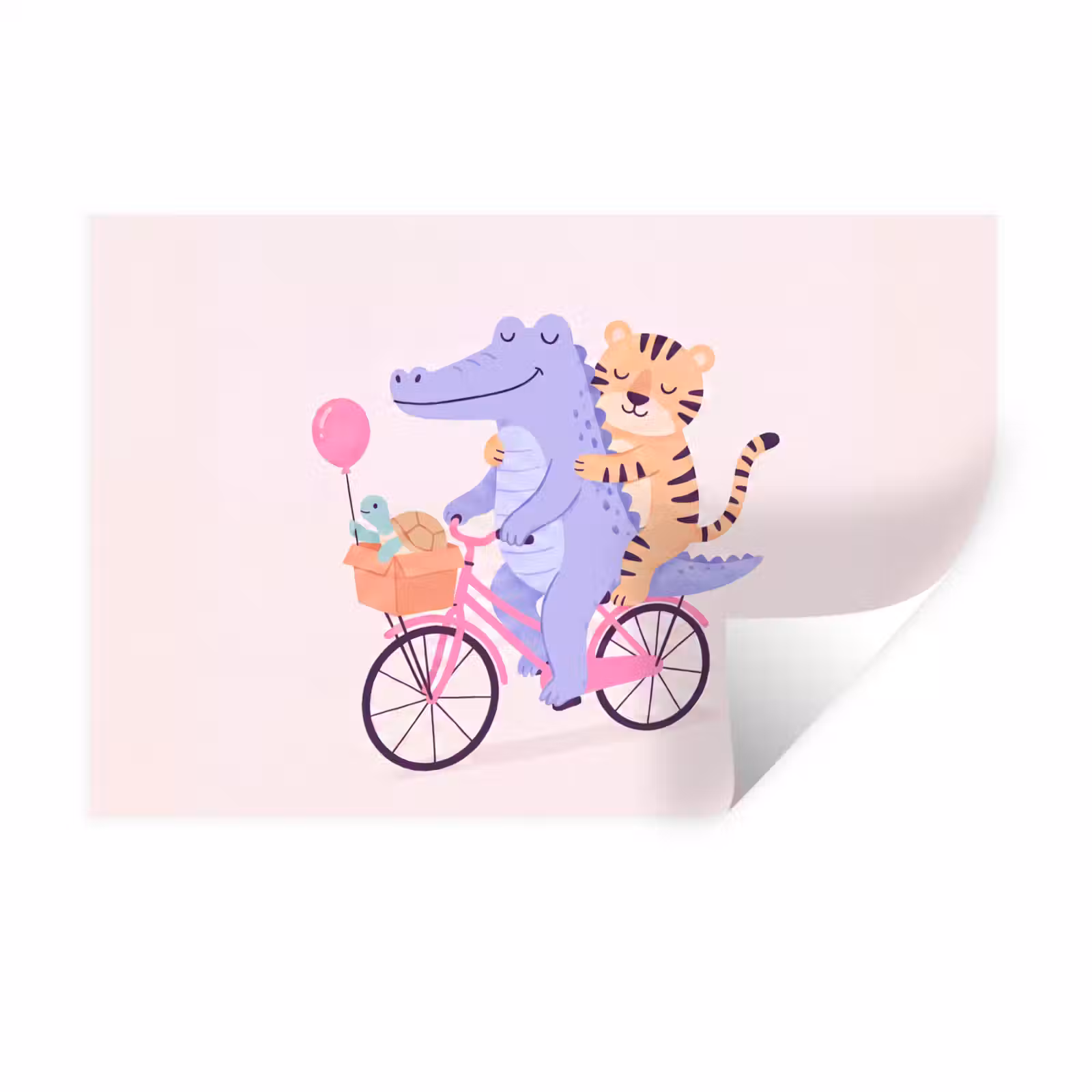 Wall Sticker - Animals - Bicycle - Friendship - Illustration - Pink — 1