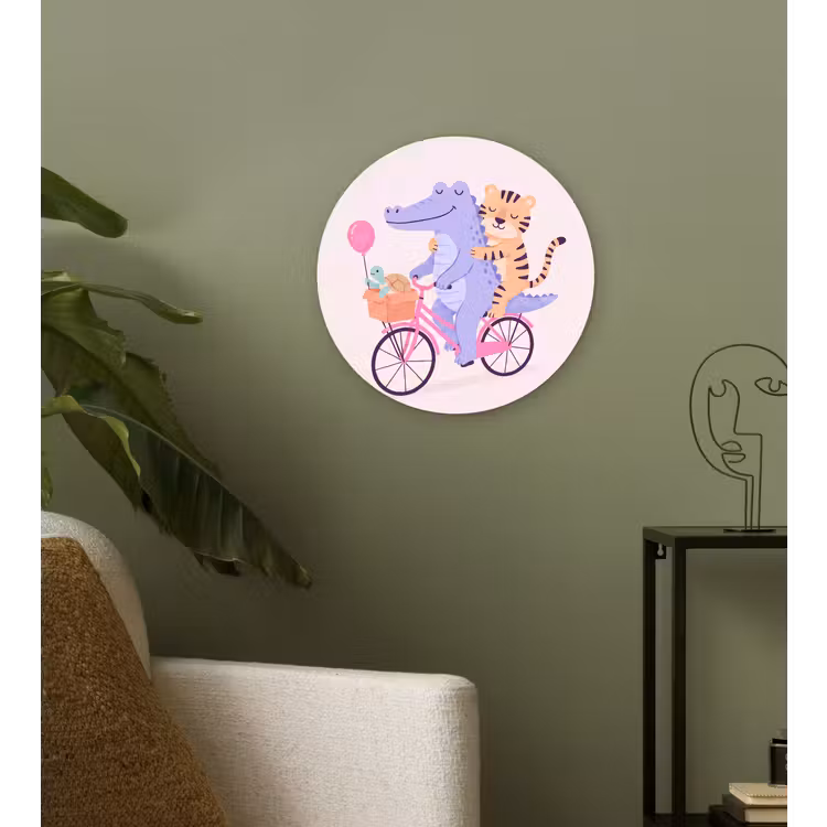 round wall art - Animals - Bicycle - Friendship - Illustration - Pink — 3