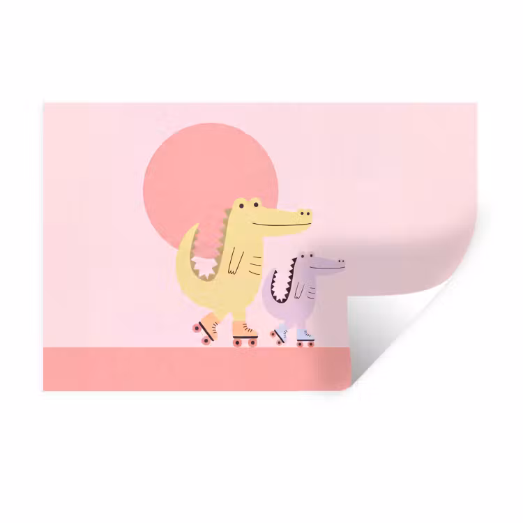 Wall Sticker - Animals - Skating - Illustration - Playful - Pink — 1