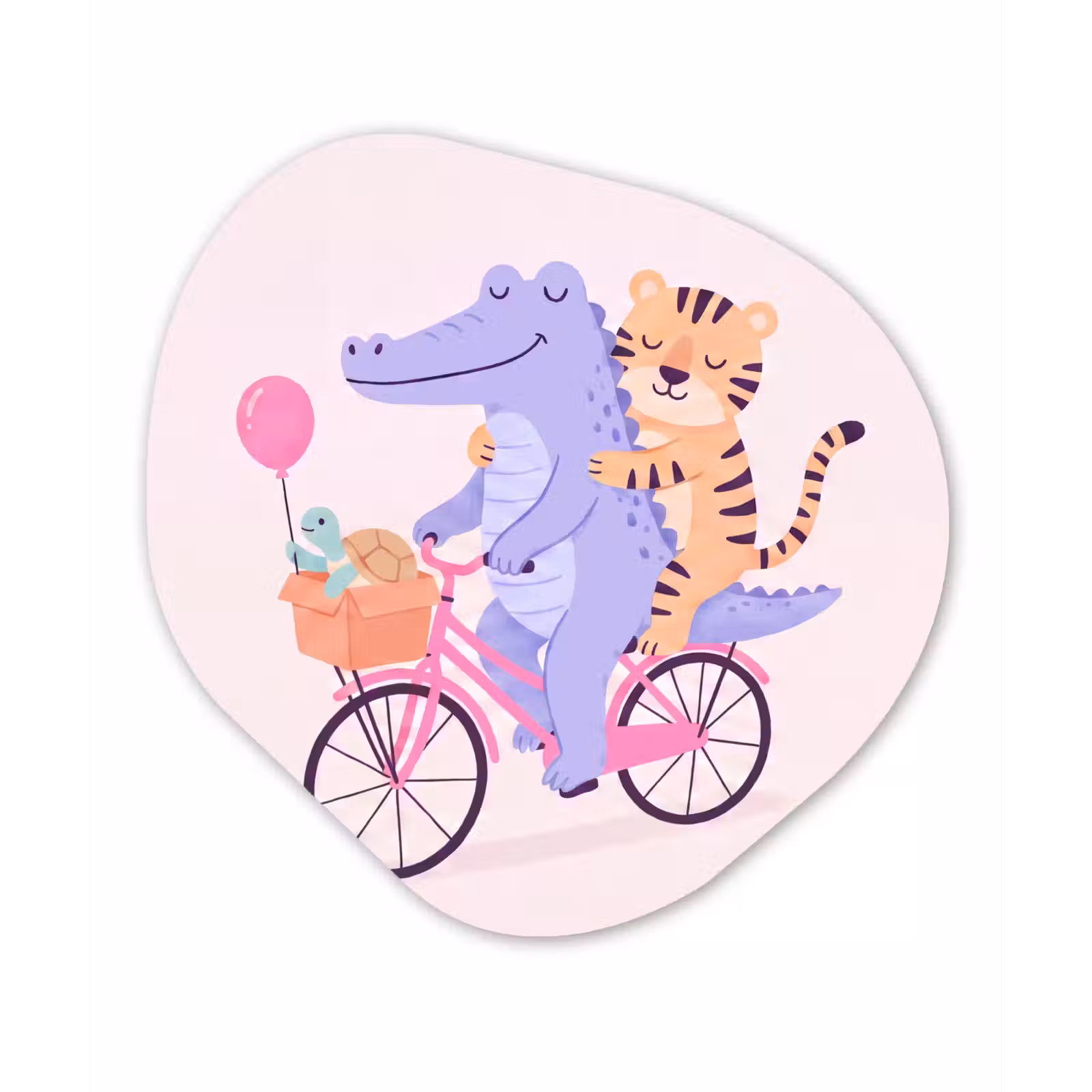 Organic painting - Aluminum -. Animals - Bicycle - Friendship - Illustration - Pink — 1