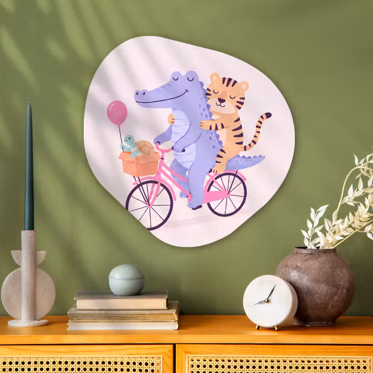 Organic painting - Aluminum -. Animals - Bicycle - Friendship - Illustration - Pink — 2