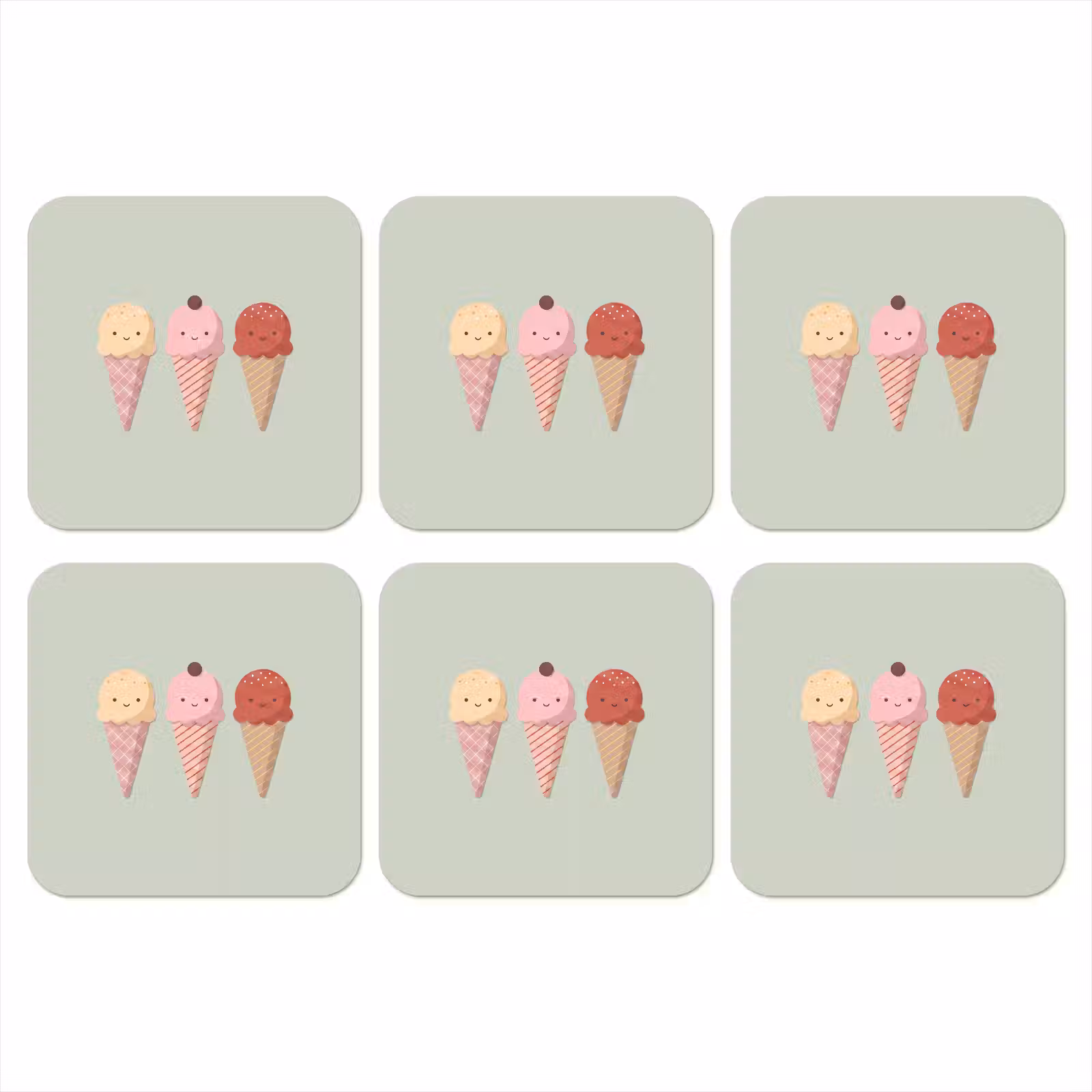Coaster - Ice Cream - Cones - Food - Illustration - Cheerful — 1