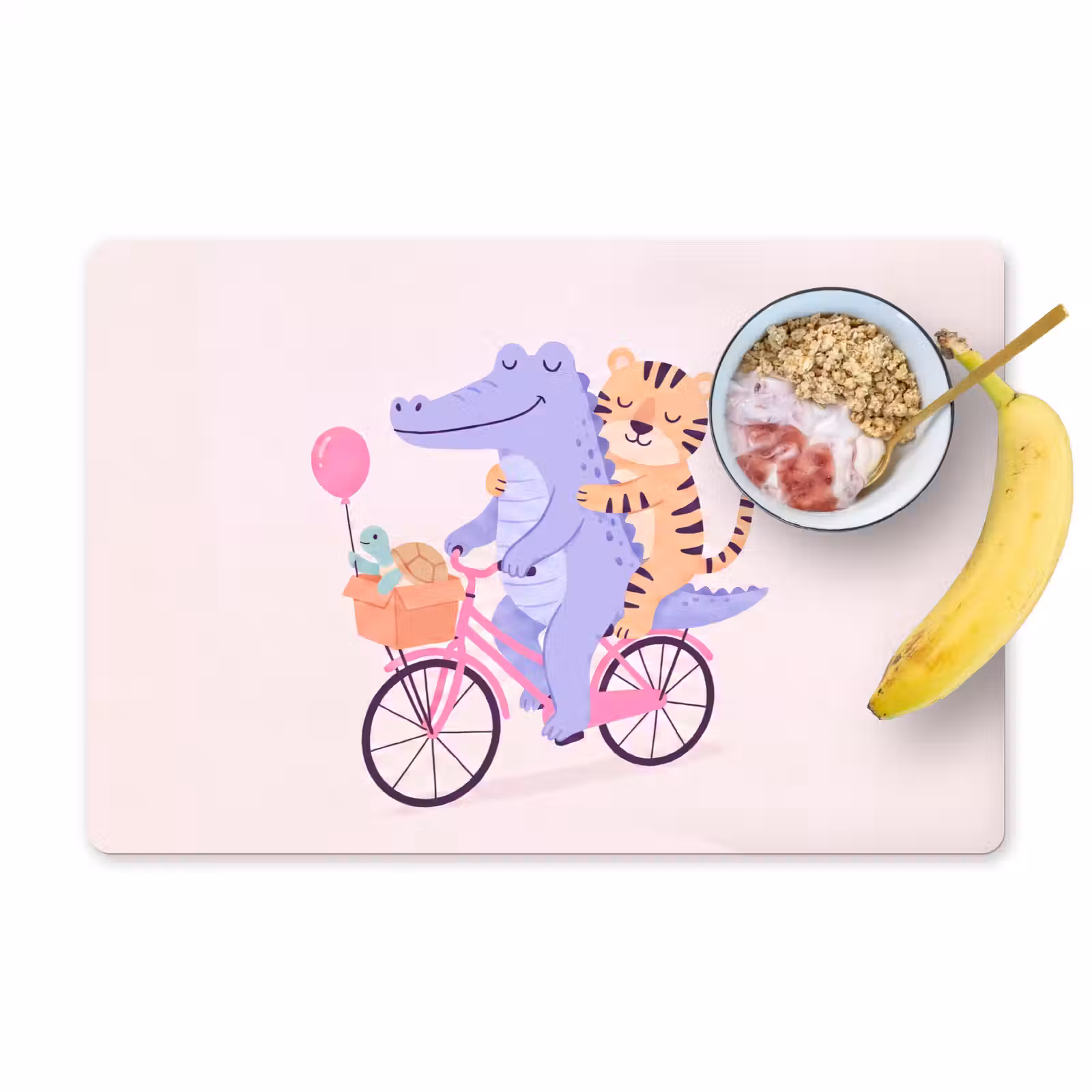Placemat - 6 pieces - Animals - Bicycle - Friendship - Illustration - Pink — 1