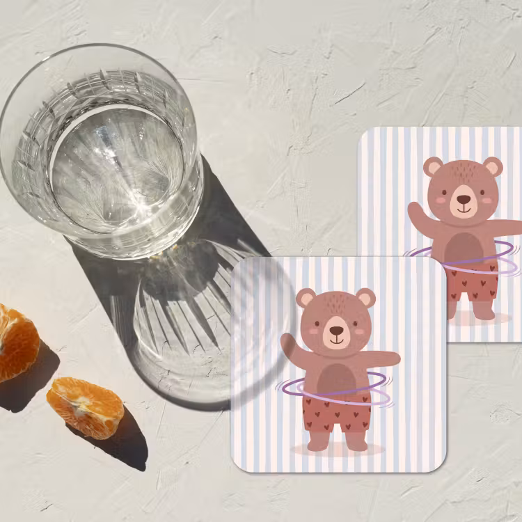 Coaster - Bear - Hoop - Children's Room - Illustration - Brown — 2