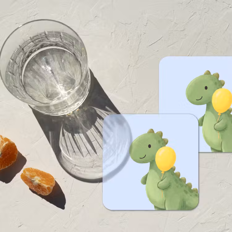 Coaster - Dinosaur - Balloon - Children's Room - Illustration - Green — 2