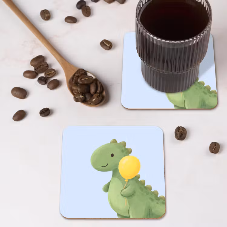 Coaster - Dinosaur - Balloon - Children's Room - Illustration - Green — 4