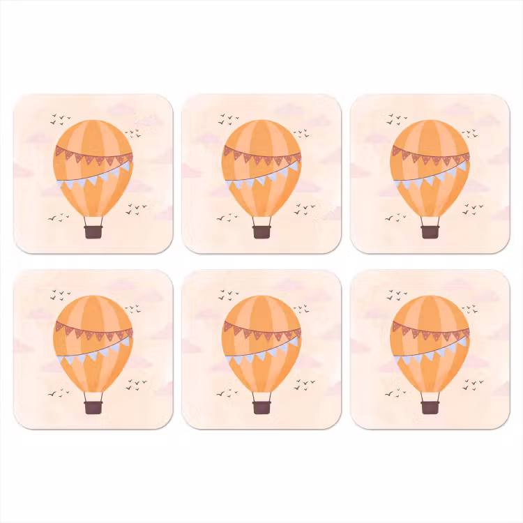 Coaster - Hot Air Balloon - Garlands - Adventure - Illustration - Orange — 1