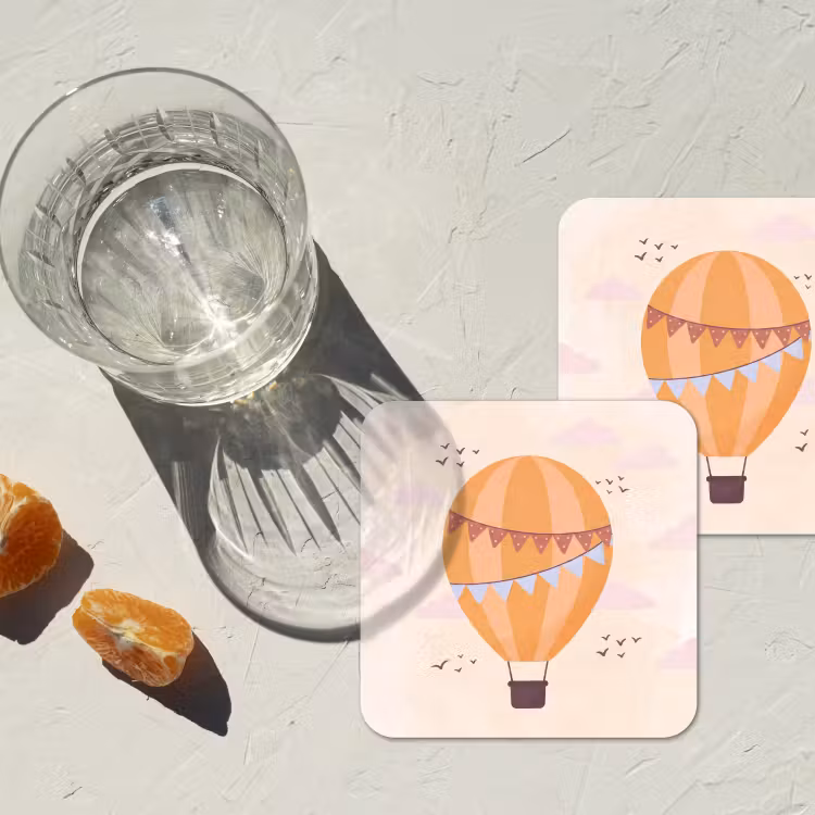 Coaster - Hot Air Balloon - Garlands - Adventure - Illustration - Orange — 2