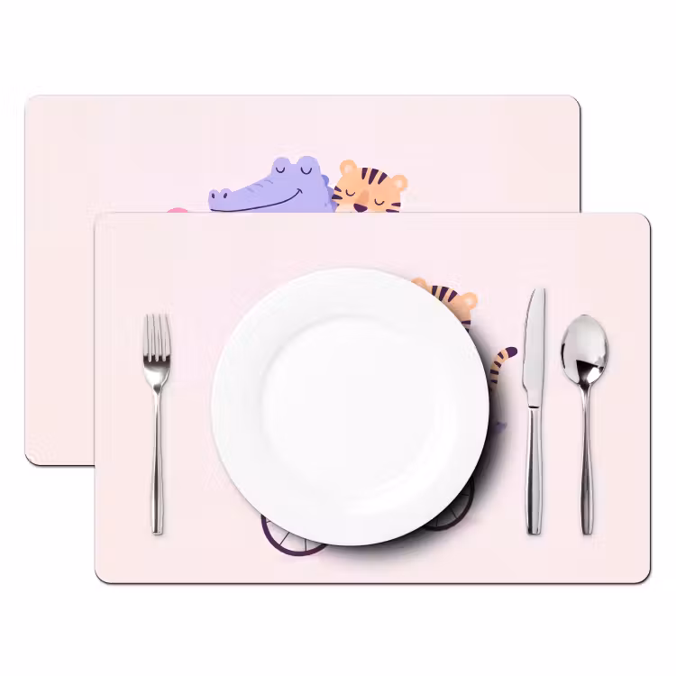 Placemat - 6 pieces - Animals - Bicycle - Friendship - Illustration - Pink — 2
