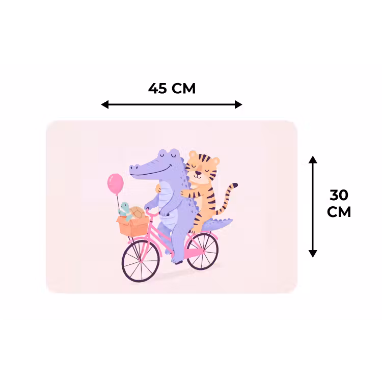 Placemat - 6 pieces - Animals - Bicycle - Friendship - Illustration - Pink — 3