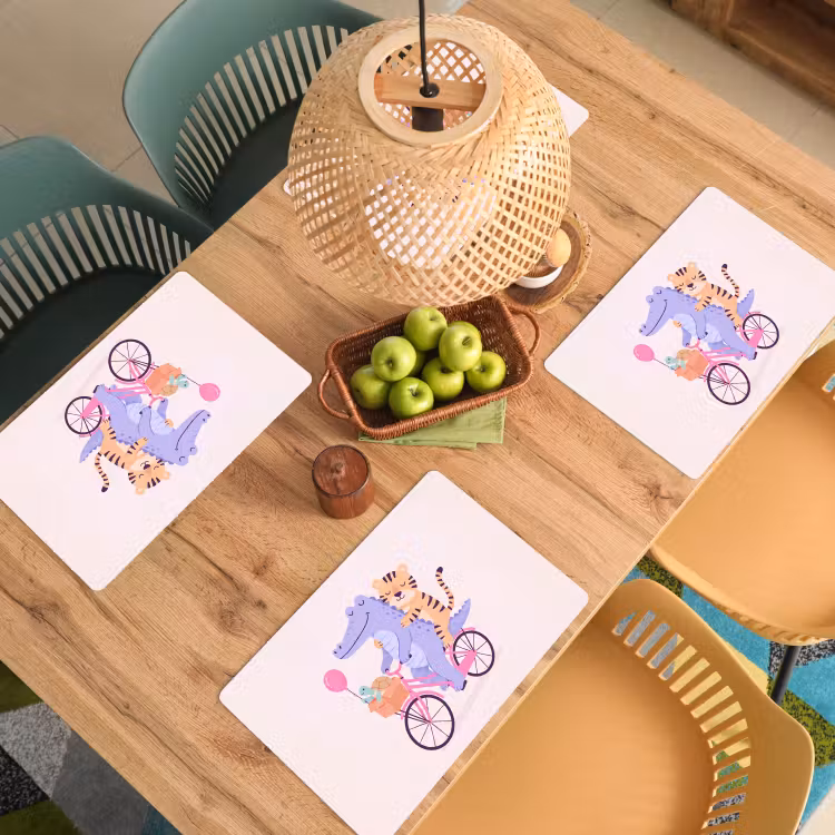 Placemat - 6 pieces - Animals - Bicycle - Friendship - Illustration - Pink — 5