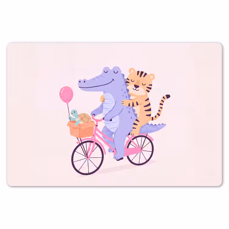 Placemat - 6 pieces - Animals - Bicycle - Friendship - Illustration - Pink — 6