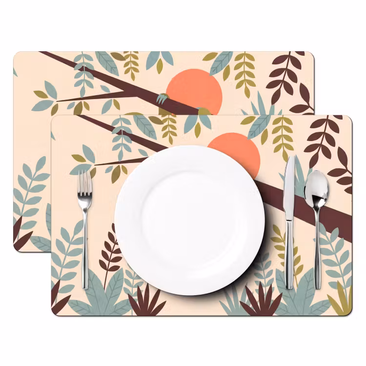 Placemat - 6 pieces - Animals - Mother - Baby - Nature - Green — 2