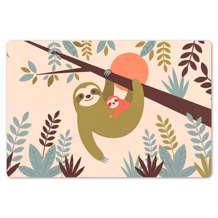 Placemat - 6 pieces - Animals - Mother - Baby - Nature - Green — 6
