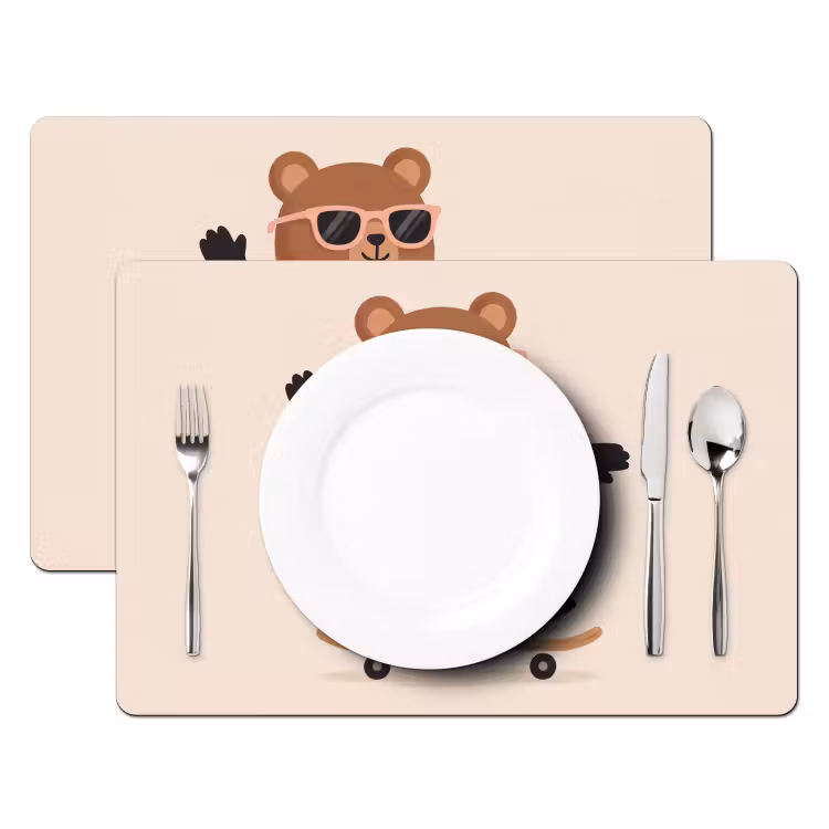 Placemat - 6 pieces - Animals - Skateboard - Game - Cartoon - Pink — 2