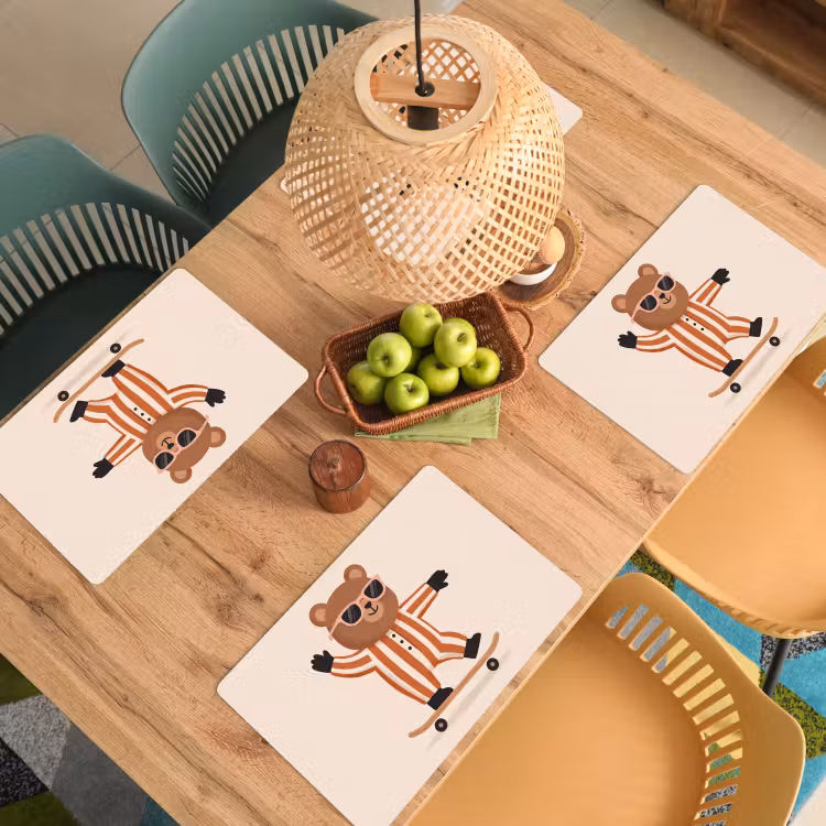 Placemat - 6 pieces - Animals - Skateboard - Game - Cartoon - Pink — 5