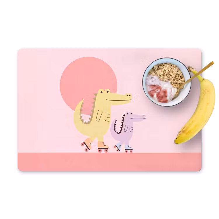 Placemat - 6 pieces - Animals - Skating - Illustration - Playful - Pink — 1