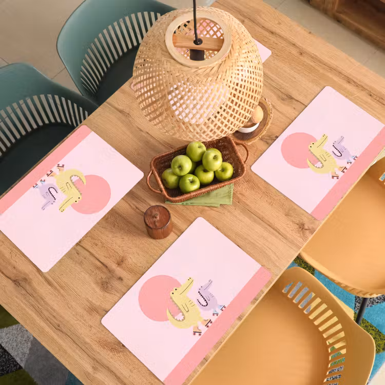 Placemat - 6 pieces - Animals - Skating - Illustration - Playful - Pink — 5